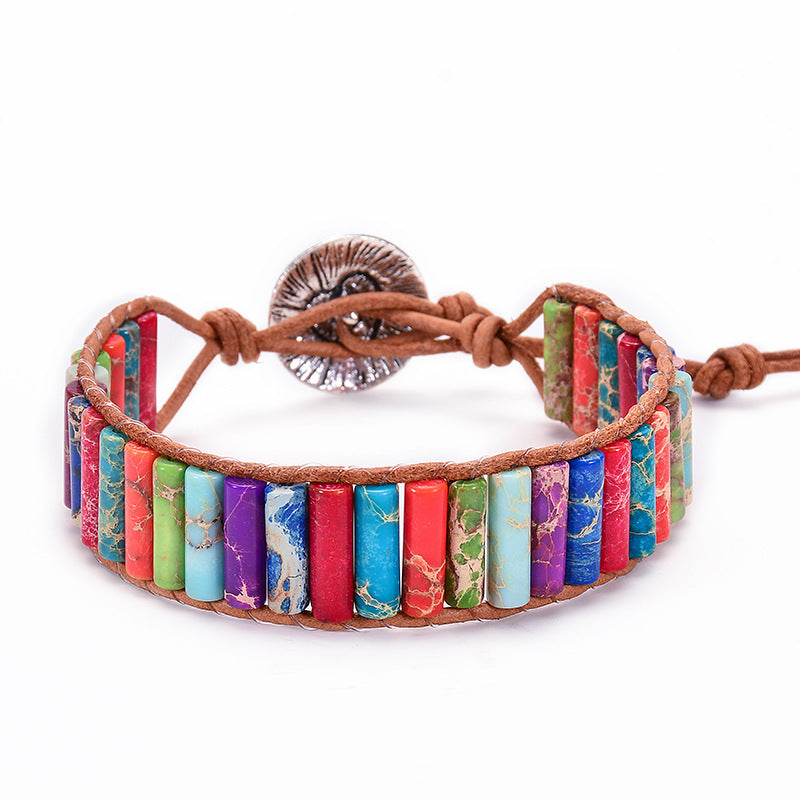 Wholesale Colorful Seven Vein Stone Leather Buckle Bracelet